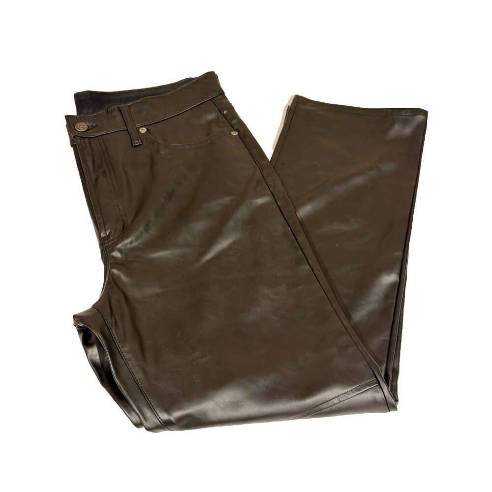 GAP Cheeky Straight Sky High Rise Vegan Leather Pants 31 12R‎ Black Moto Biker
